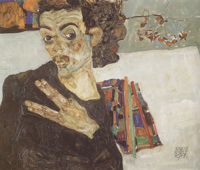 Self-Portrait with Black Clay Vase and Spread Fingers (mk12)